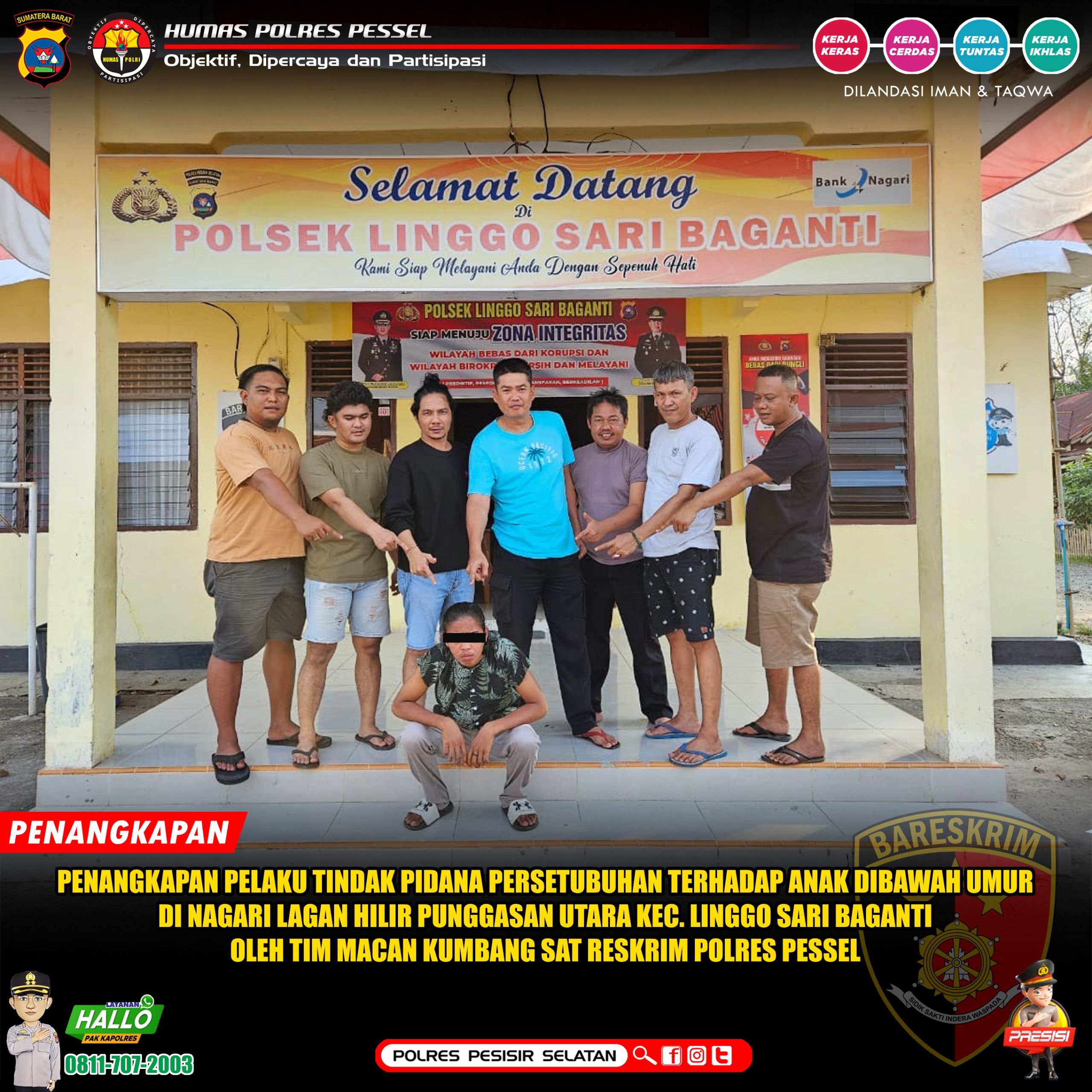 Seorang Pria Ditangkap Polres Pessel atas Dugaan Persetubuhan Terhadap Anak di Bawah Umur