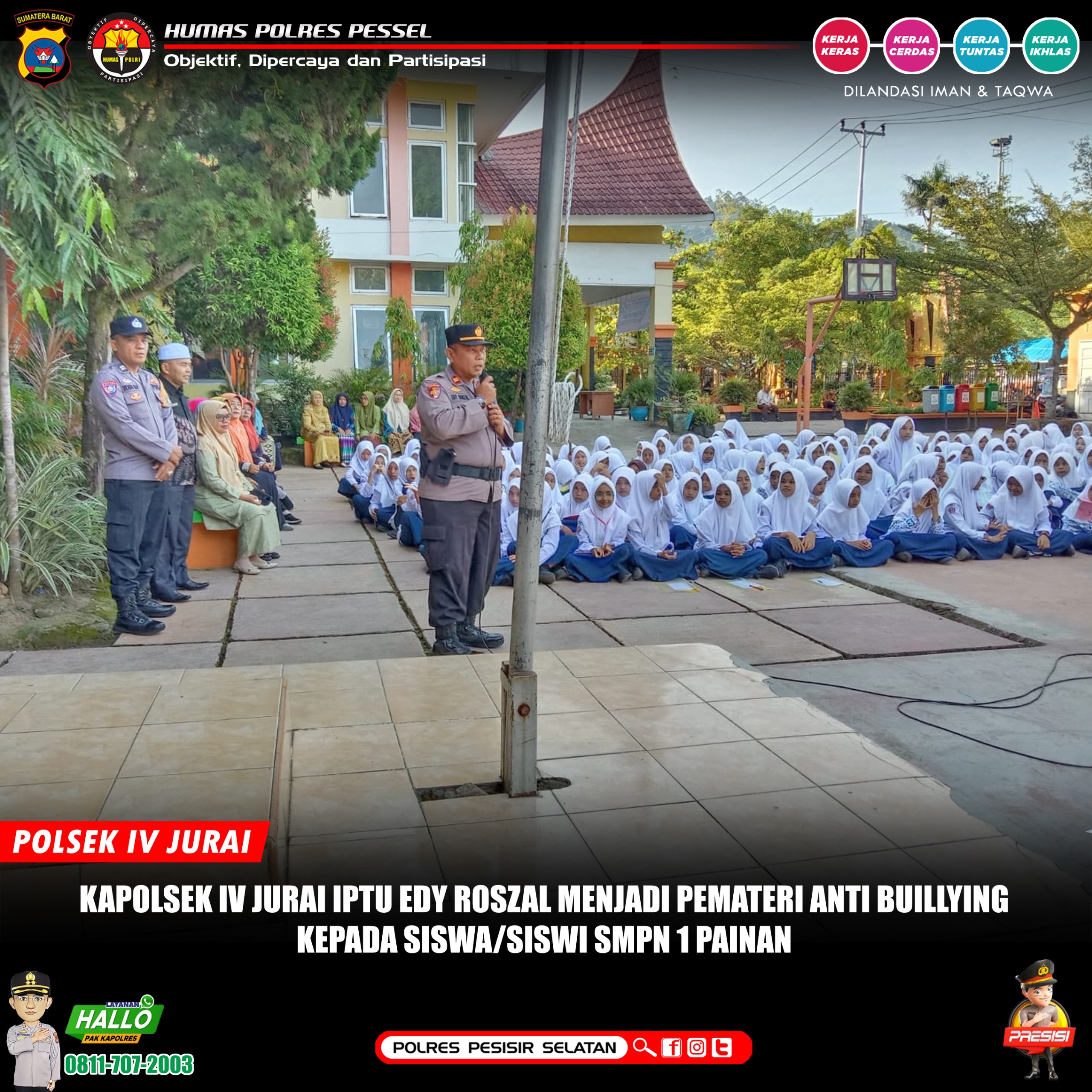 Polsek IV Jurai Kembali Berikan Penyuluhan Bahaya Narkoba dan Kenakalan Remaja di SMPN 1 Painan 
