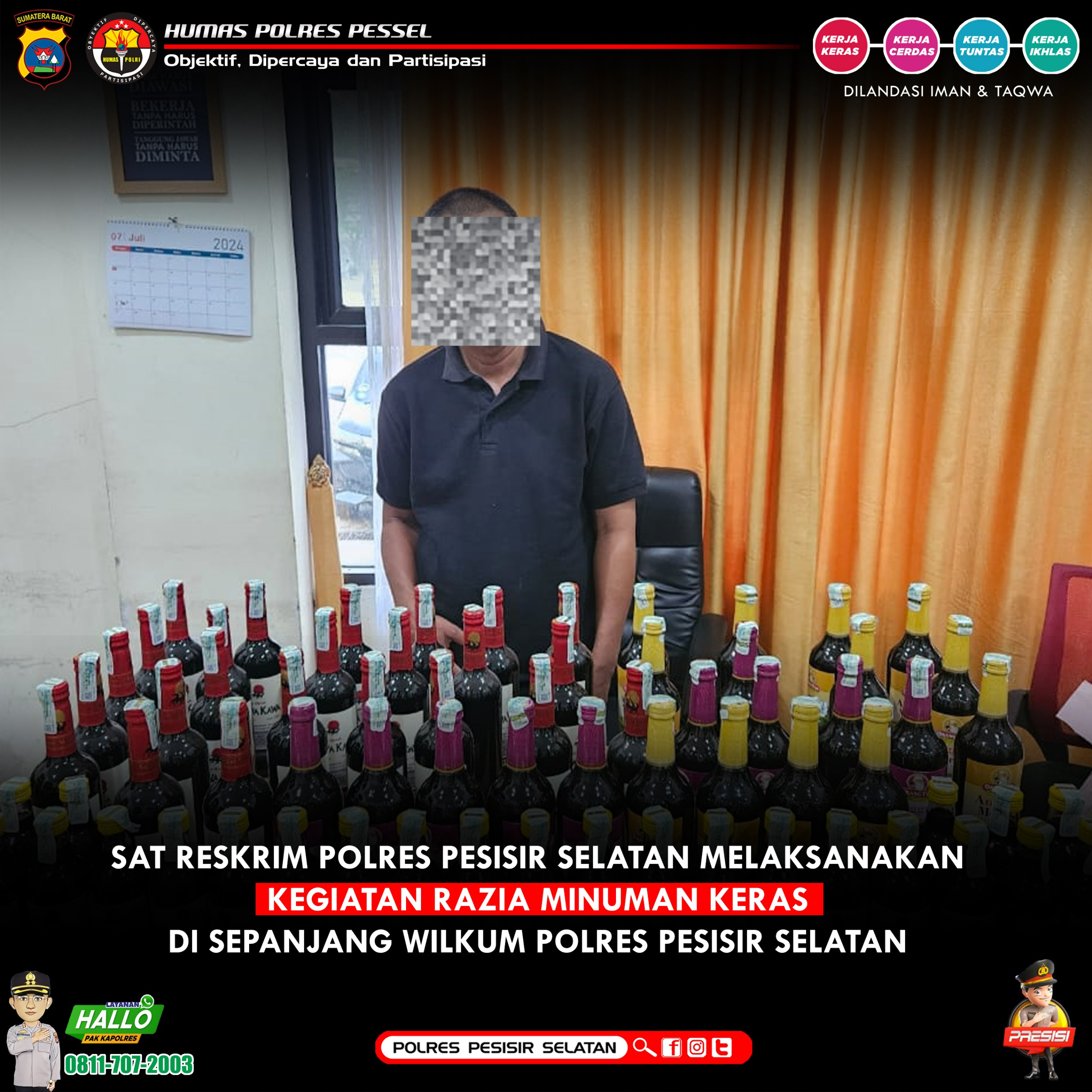 Polres Pessel Amankan Sopir Travel, Bawa 5 Kardus Miras dari Padang menuju Air Haji di Operasi Pekat Singgalang 2024