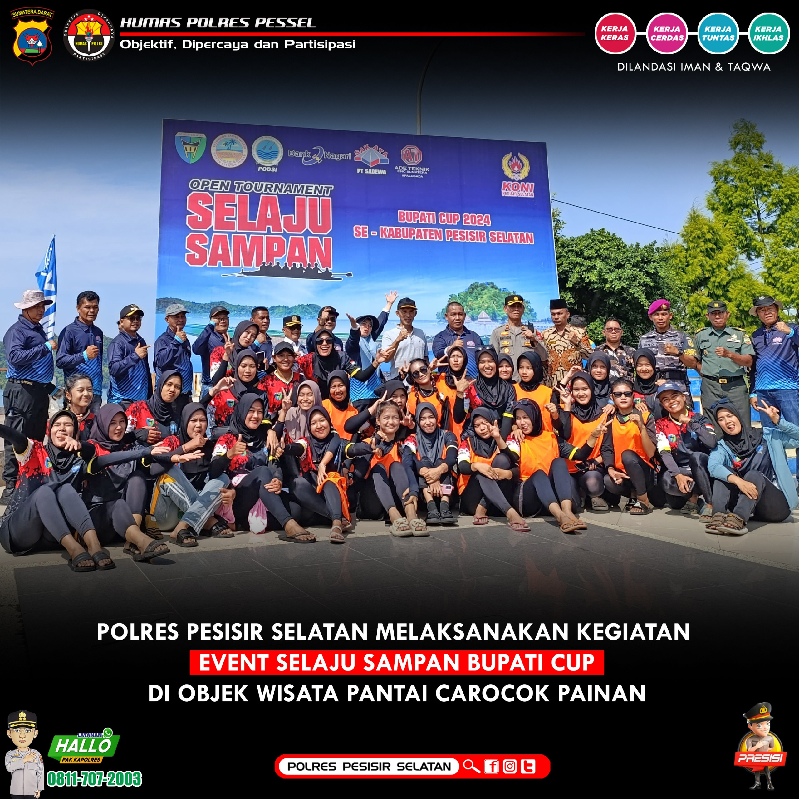 Polres Pessel Ikut Serta Dalam Event Selaju Sampan Bupati Cup 2024 di Pantai Carocok Painan