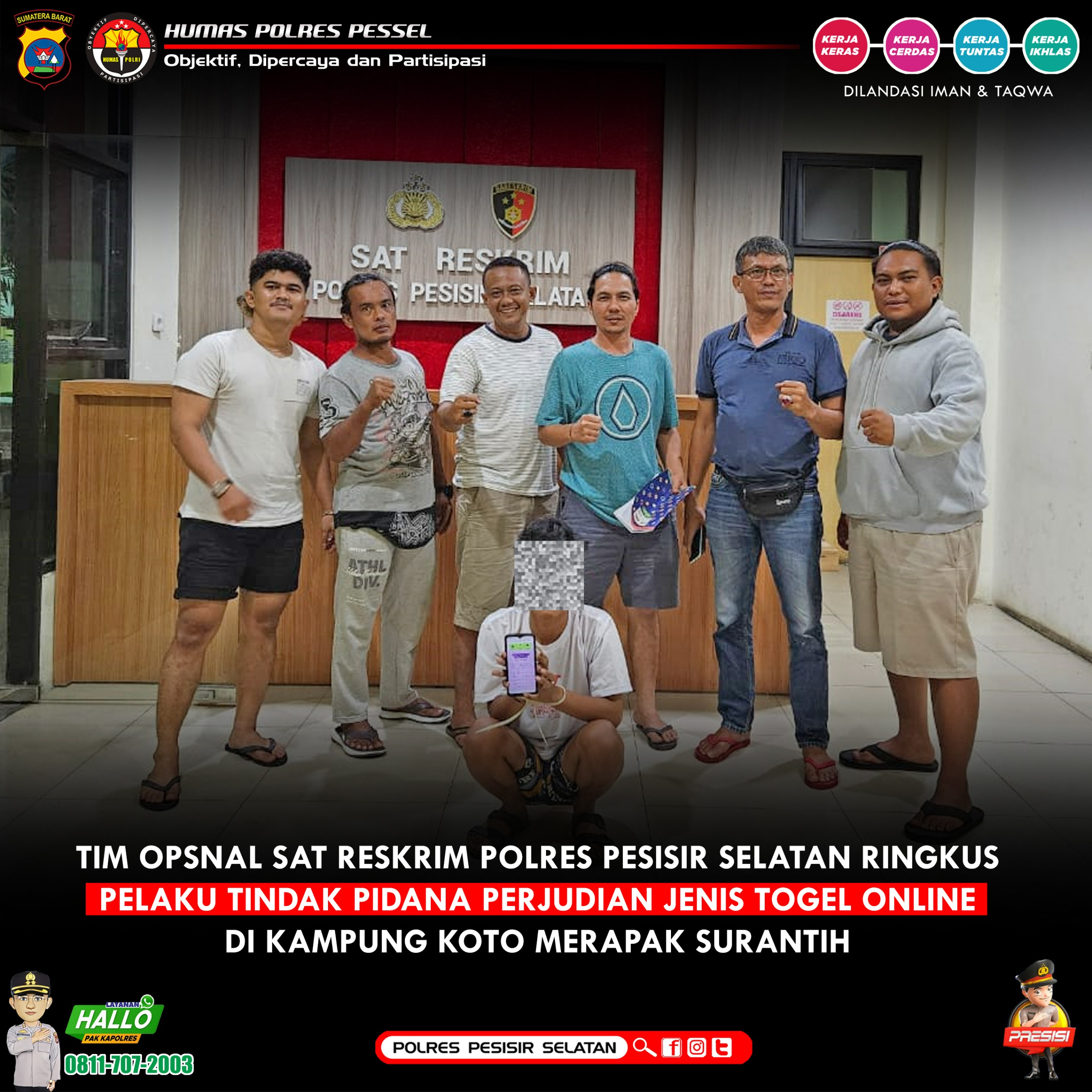 Terlibat Perjudian Online Jenis Togel, Seorang Mahasiswa di Sutera Ditangkap Tim Opsnal Macan Kumbang 