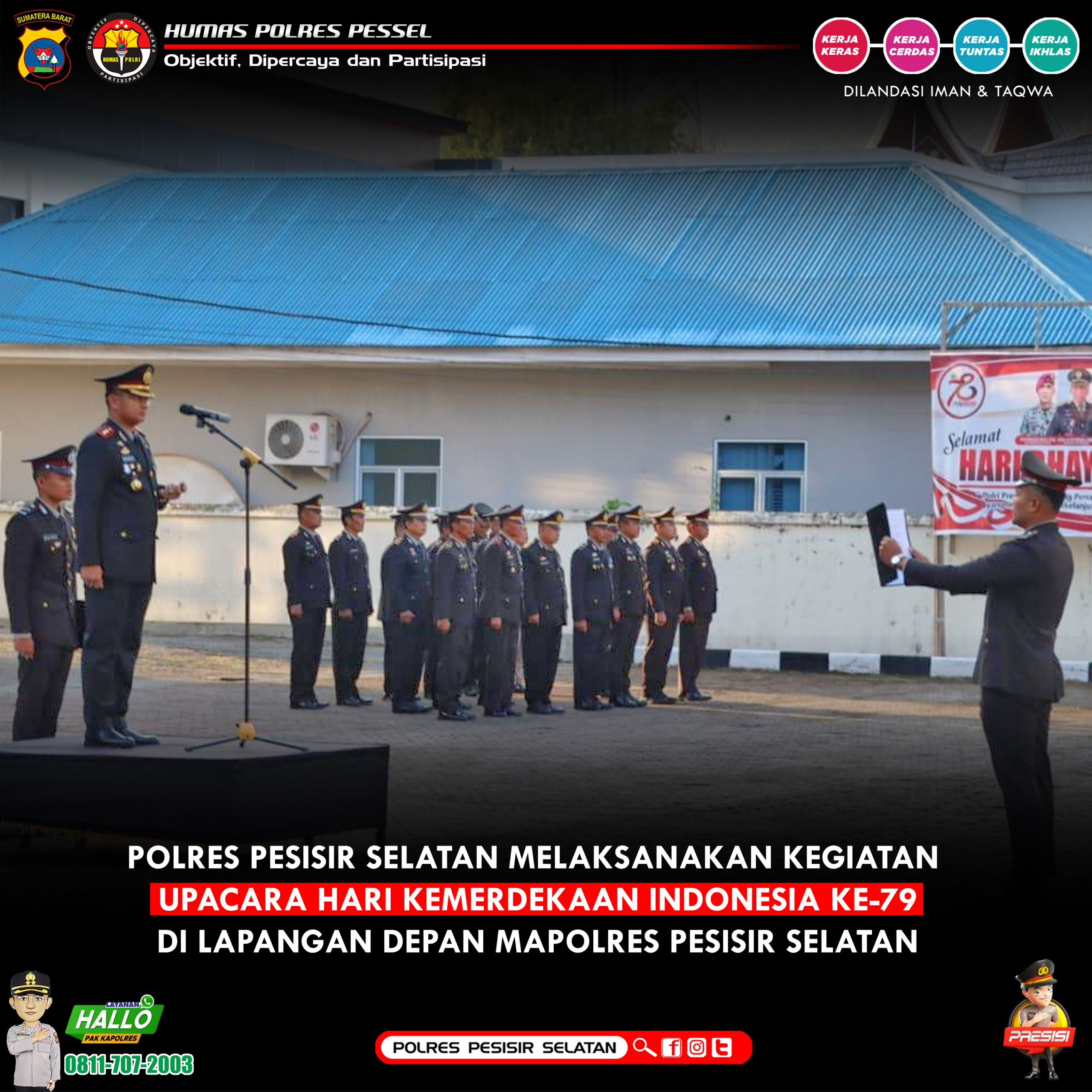 Kapolres Pessel Pimpin Upacara Peringatan HUT Republik Indonesia Ke- 79 Tahun 2024