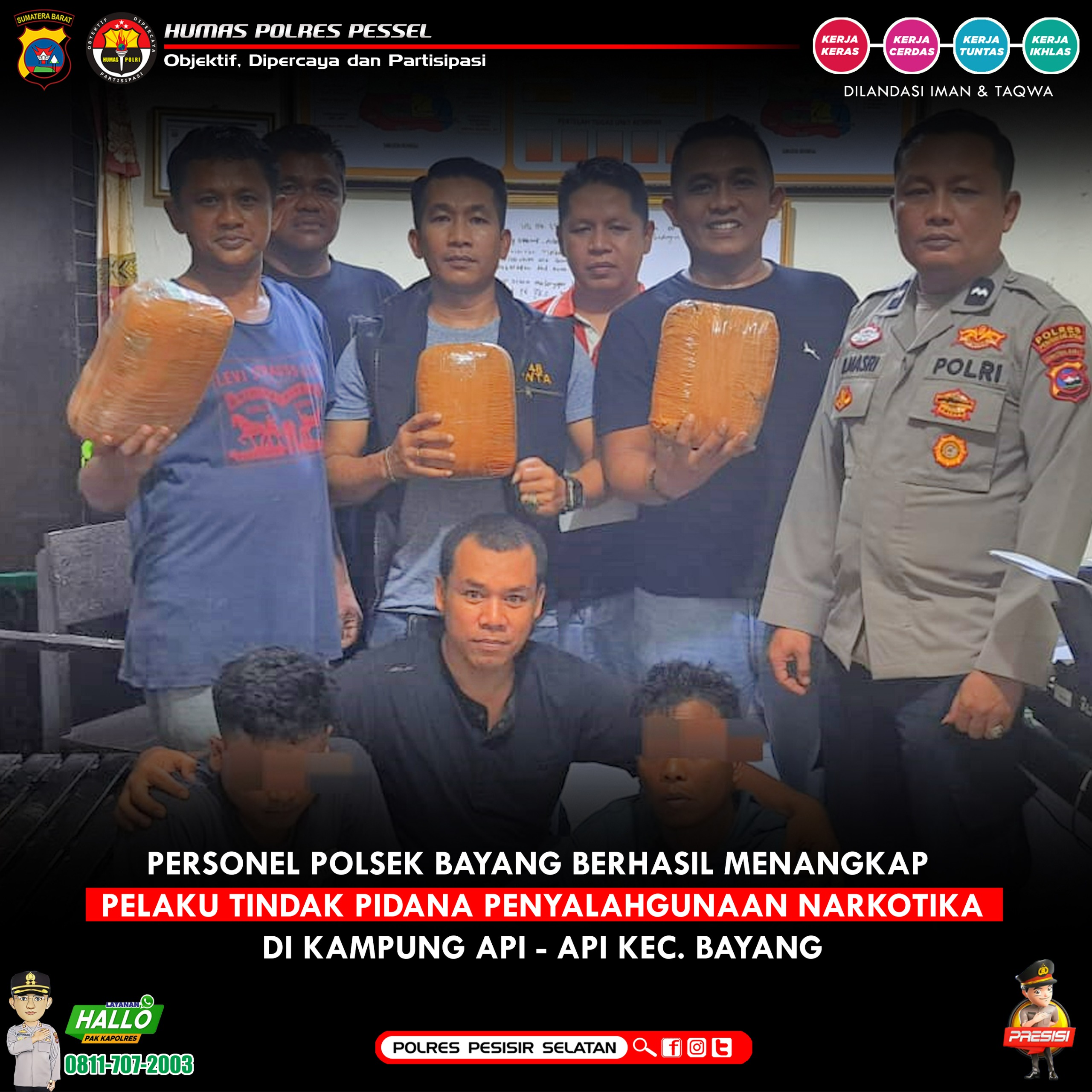 Dua Orang Pemuda Ditangkap Unit Reskrim Polsek Bayang  Miliki 3 Kg Ganja