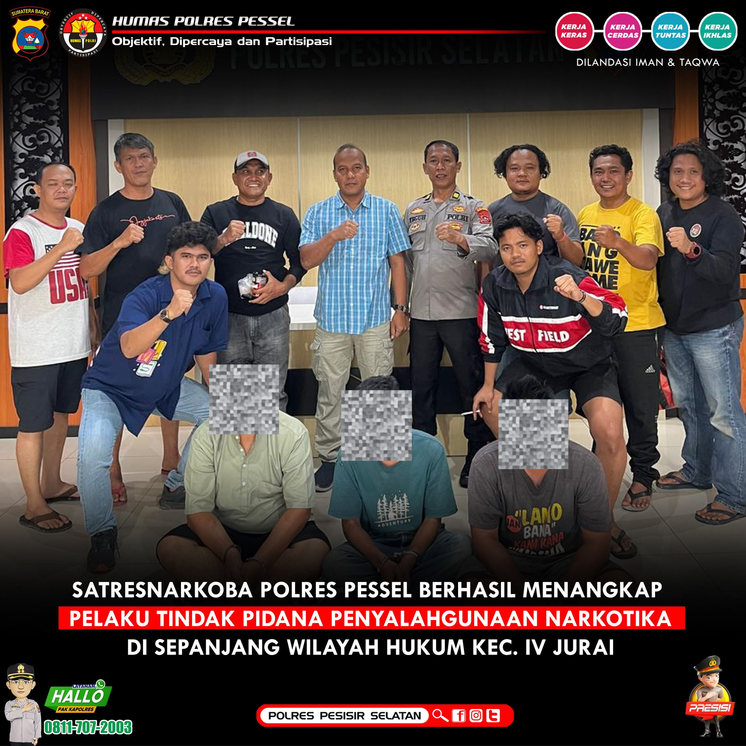 Tim Sapu Jagat Sat Resnarkoba Polres Pessel Bekuk 3 Pelaku Berantai Kepemilikan Shabu Berbagai Ukuran 