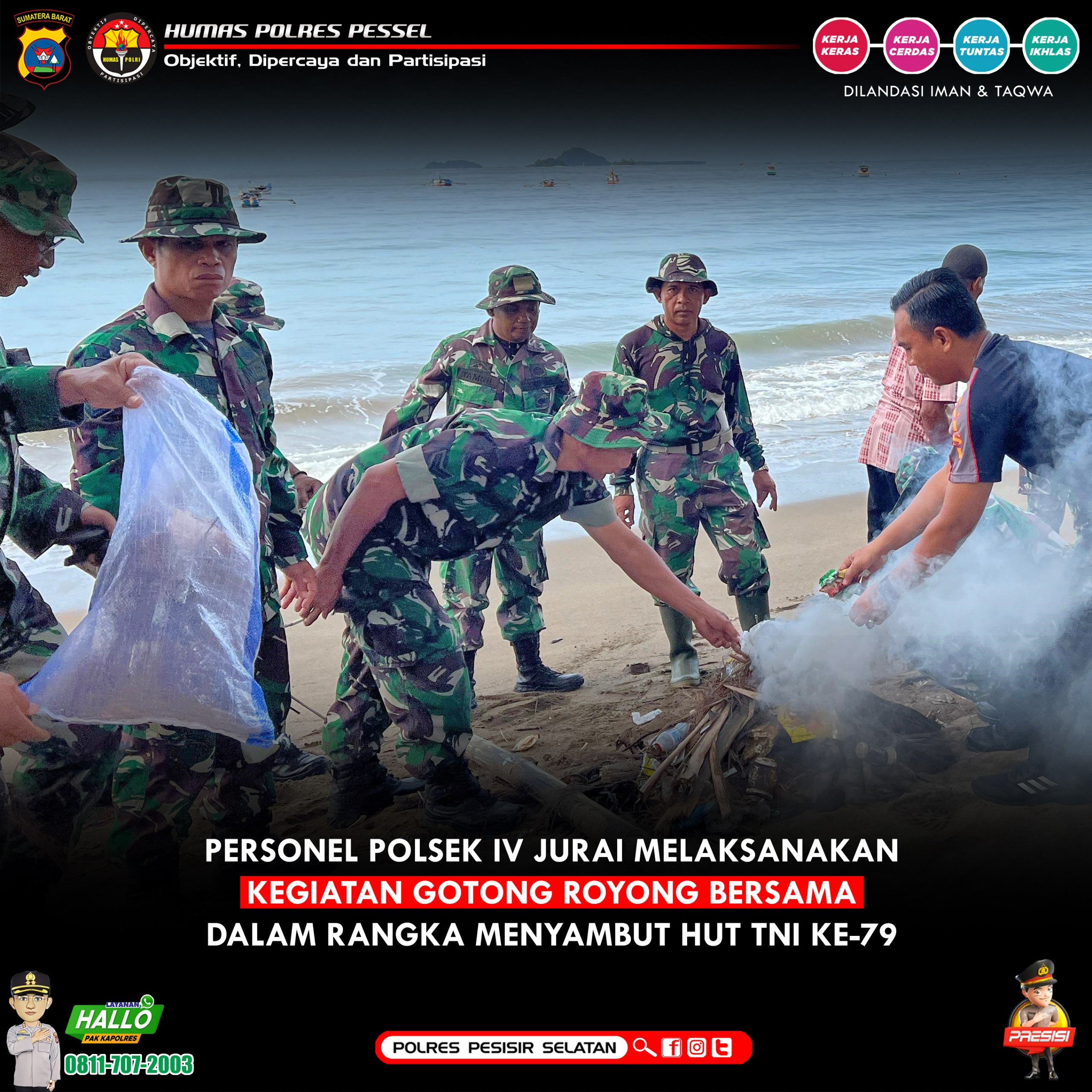 Polsek IV Jurai Aksi Bersih Pantai Tumbuhkan Kesadaran Dan Kepedulian Pentingnya Menjaga Pesisir Bersama Kodim 0311
