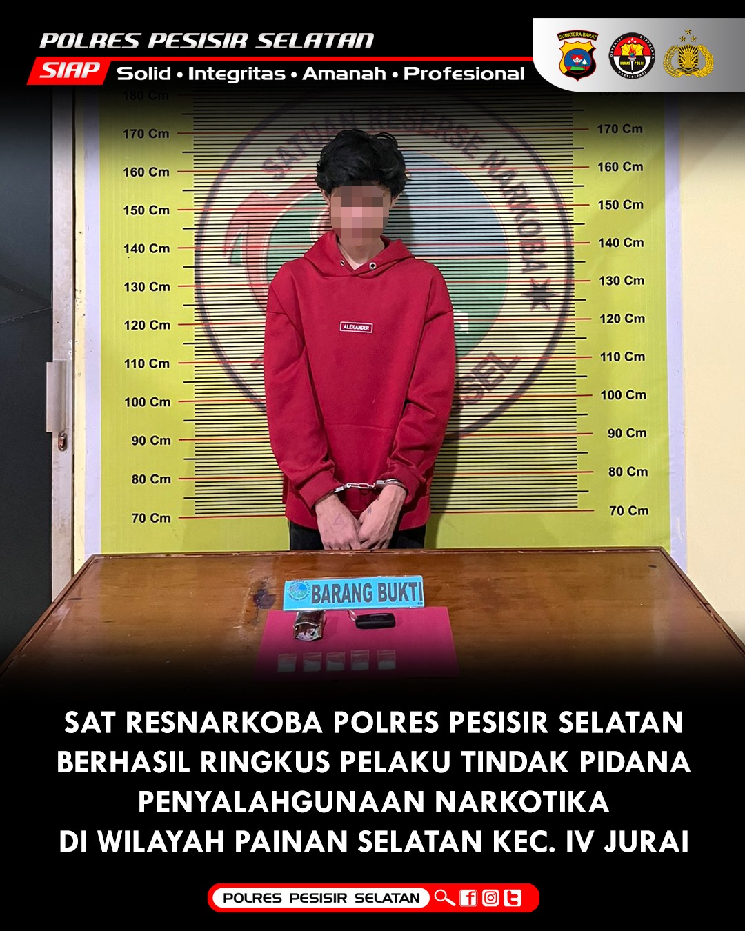 Lagi dan Lagi, Kurun Waktu Singkat, Sat Resnarkoba Polres Pesisir Selatan Kembali Ringkus Pelaku Penyalahgunaan Narkotika Di Wilayah Nagari Painan Selatan.