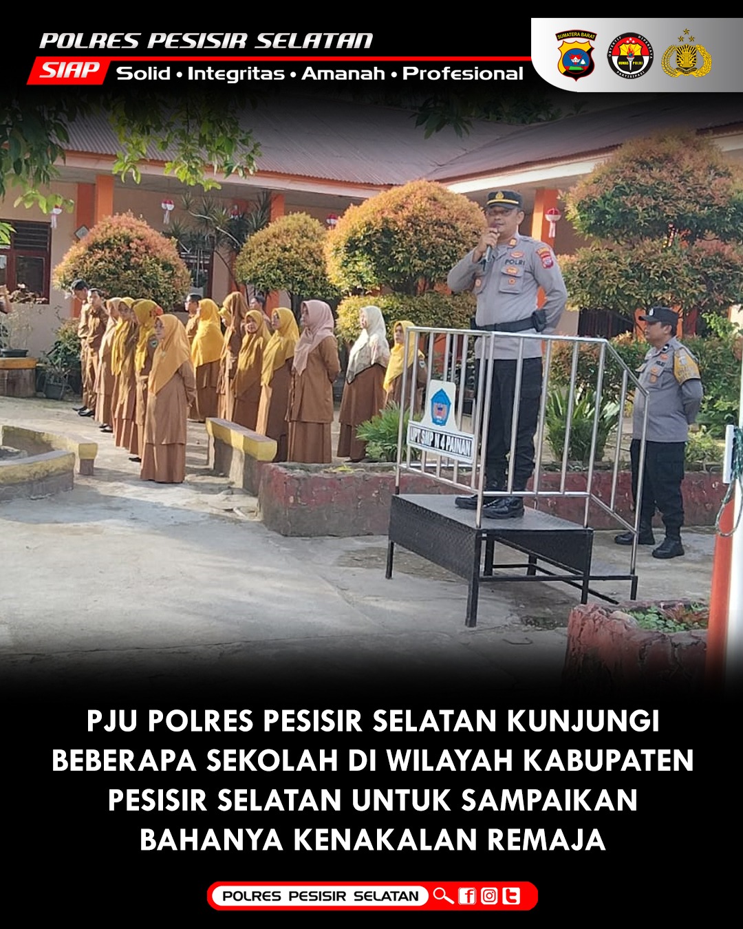 PJU Polres Pesisir Selatan Kunjungi Beberapa Sekolah Sampaikan Bahaya Kenakalan Remaja