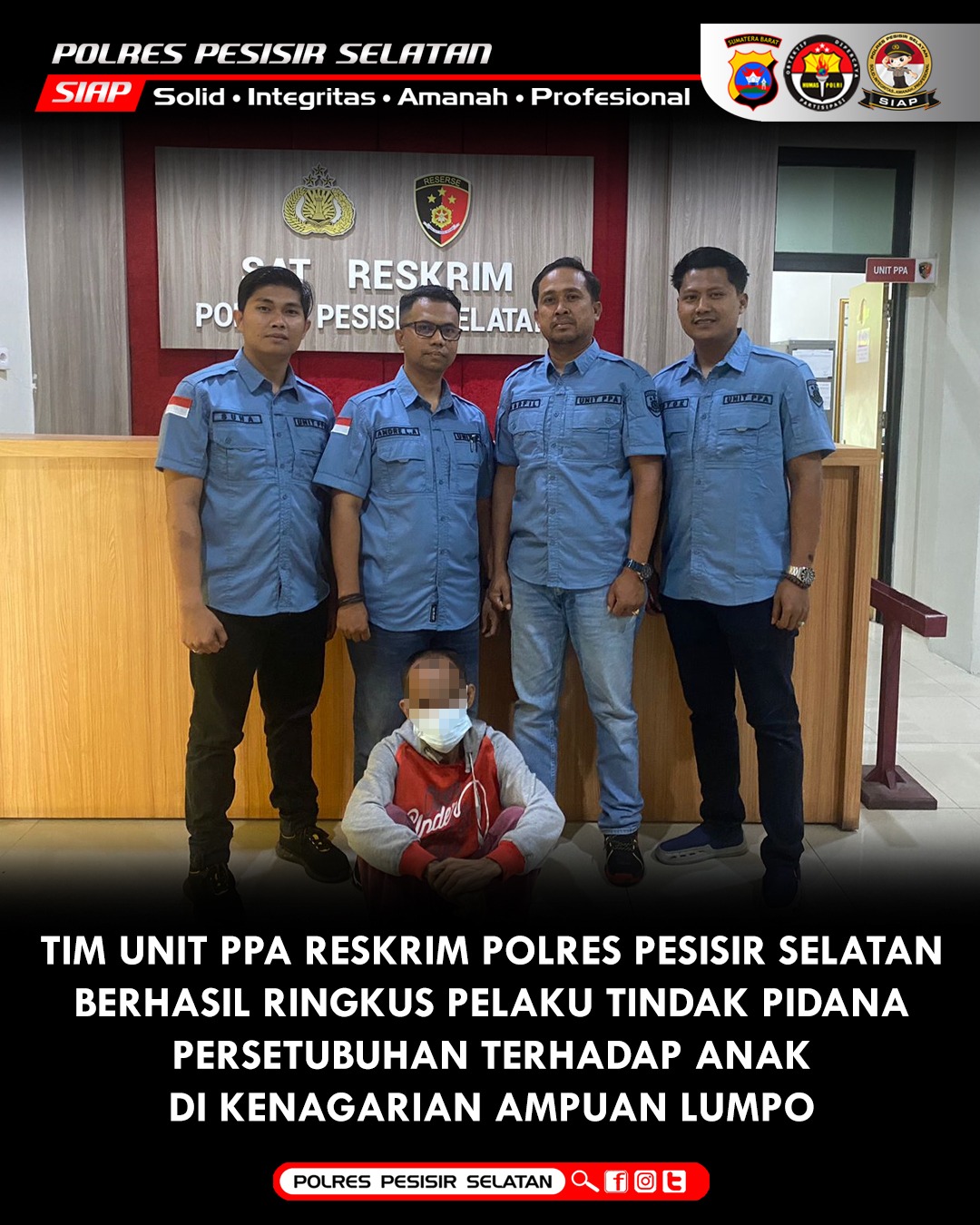 Unit PPA Polres Pesisir Selatan Tangkap Pelaku Pencabulan Terhadap Anak di Bawah Umur di Ken. Ampuan Lumpo.