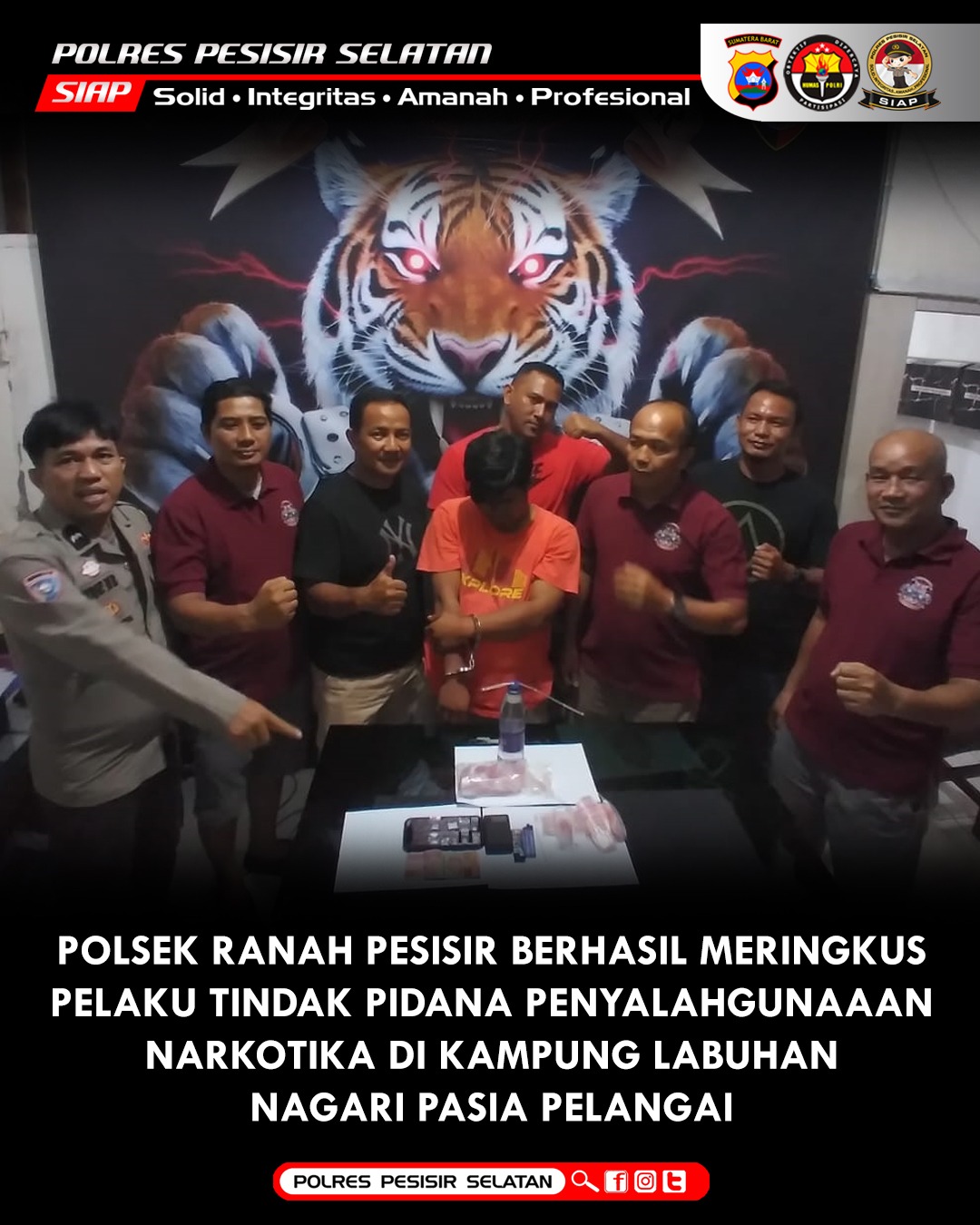 Polsek Ranah Pesisir Berhasil Menangkap Pelaku Pengguna Sekaligus Pengedar Narkoba di Kampung Labuhan Nagari Pasia Pelangai.