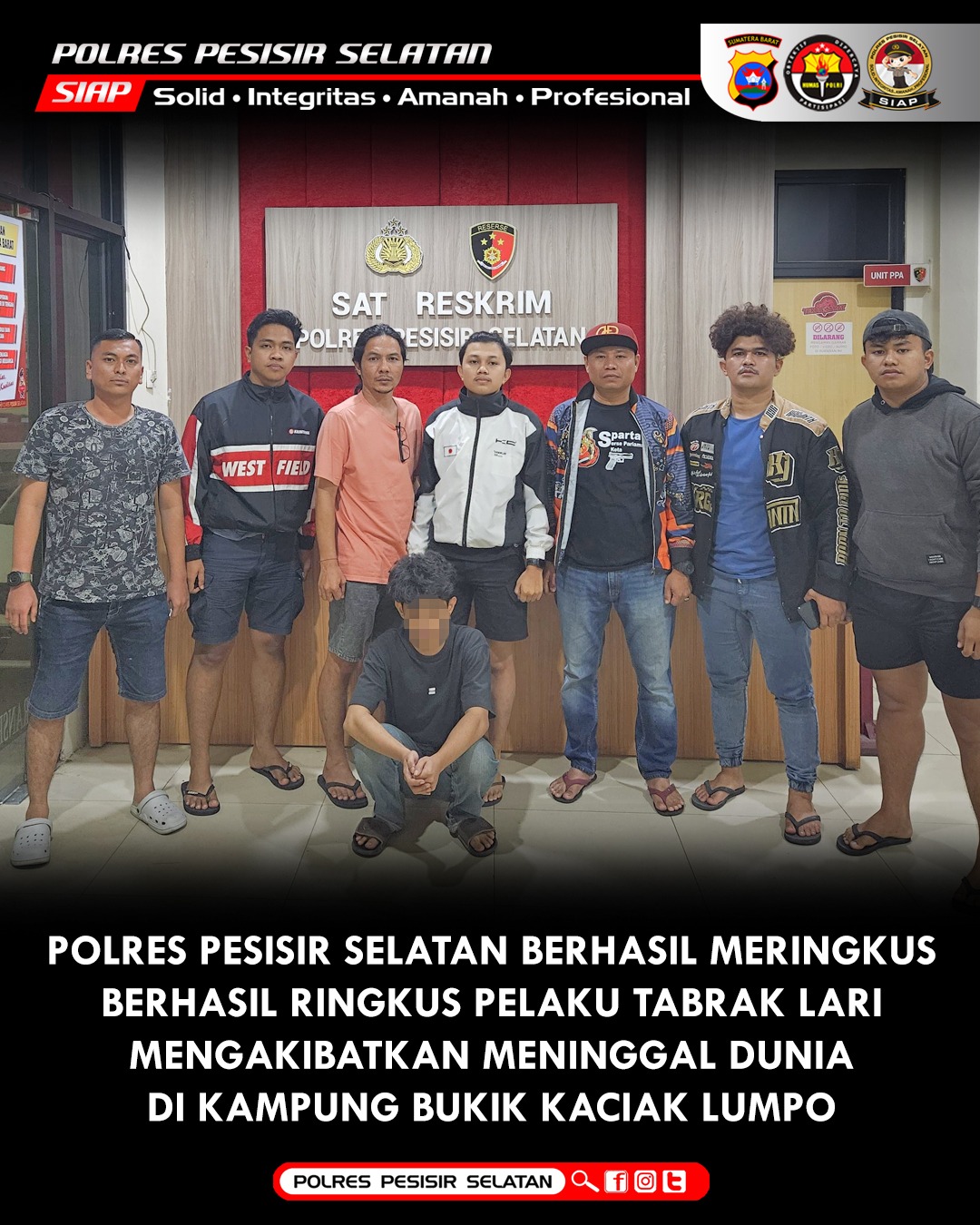 Polres Pesisir Selatan Amankan Pelaku Tabrak Lari yang Menewaskan Salah Satu Warga di Kecamatan IV Jurai.