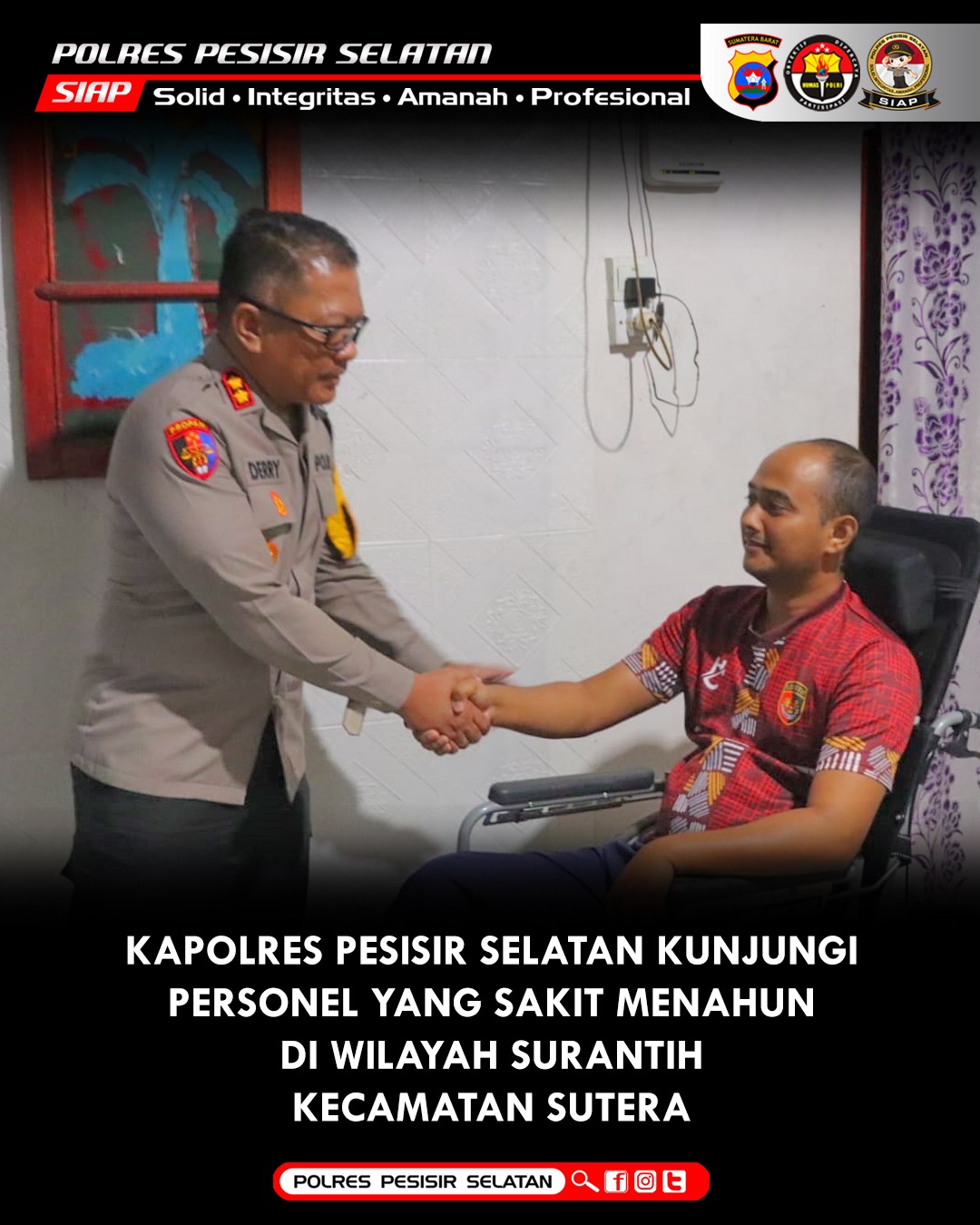 Polres Pesisir Selatan Kunjungi Personel Sakit Untuk Berikan Dukungan.
