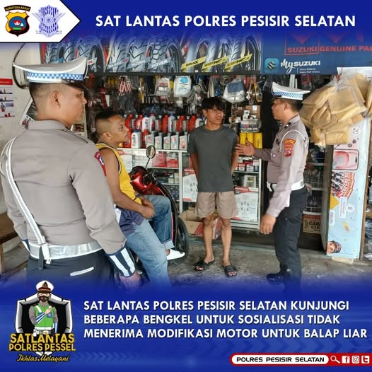 Satlantas Polres Pesisir Selatan Sasar Bengkel Variasi di Sekitar Kota Painan, Upaya Cegah Maraknya Motor Modif Untuk Balap Liar.