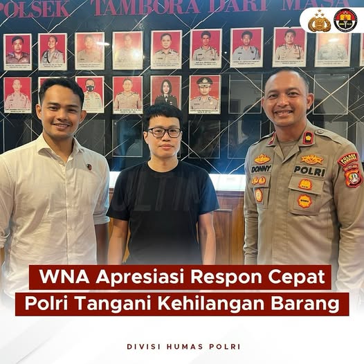 Polsek Tambora, Polres Metro Jakarta Barat mendapatkan apresiasi atas respon cepat dalam menangani kasus kehilangan barang. 