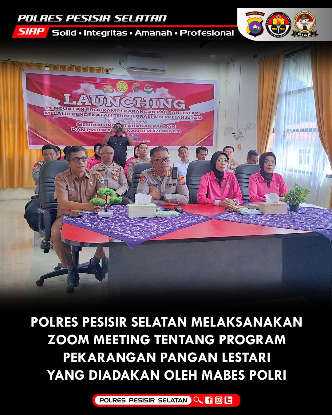 Polres Pesisir Selatan Ikuti Zoom Meeting Launching Serentak Program Pekarangan Pangan Lestari.