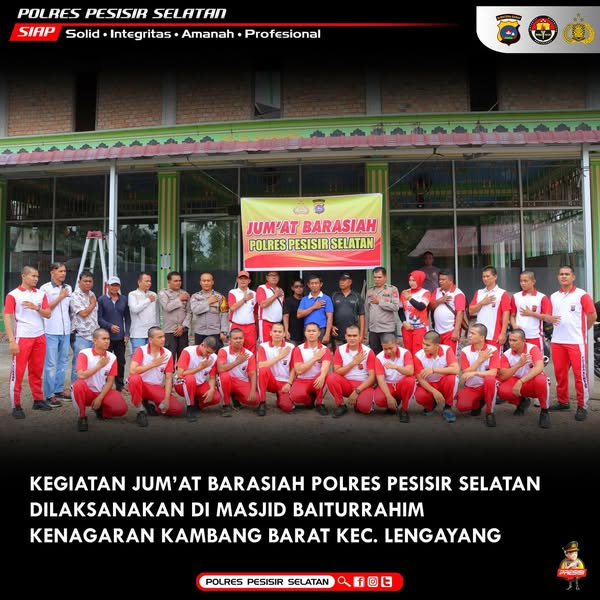 Polres Pesisir Selatan Laksanakan JUM'AT BARASIAH di Masjid Kenagarian Kambang Barat Kecamatan Lengayang.