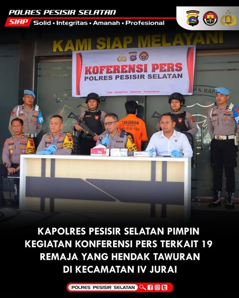 Konferensi Pers Polres Pessel Tangkap 19 orang Akan Melakukan Aksi Tawuran di Kecamatan IV Jurai 