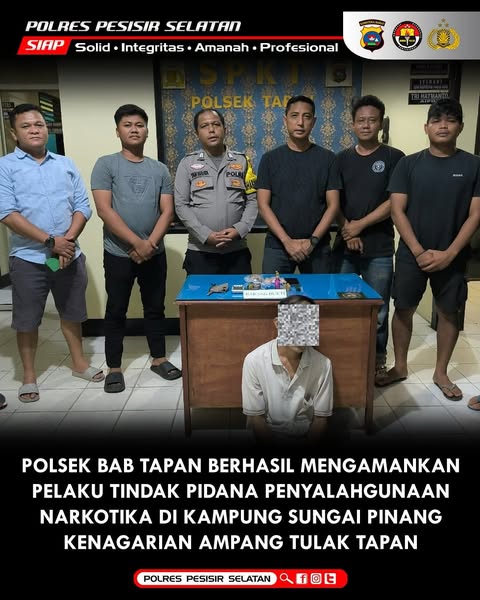 Polsek BAB Tapan Amankan Satu Orang Penyalahguna Narkotika Di Kampung Sungai Pinang.
