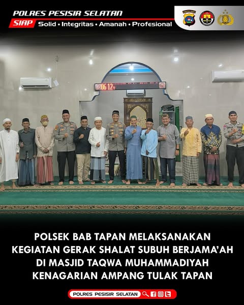 Pererat Hubungan dengan Masyarakat, Polsek BAB Tapan Melaksanakan Gerak Shalat Subuh Berjama'ah.