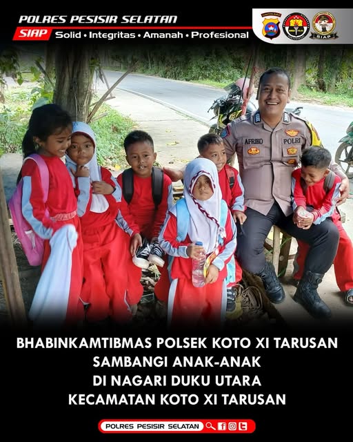 Polisi Peduli Anak, Bhabinkamtibmas Polsek XI Tarusan Sambangi Anak-Anak Nagari Duku Utara