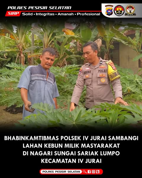 Bhabinkamtibmas Polsek IV JURAI Sambangi Kebun Lahan Milik Warga, Upaya Dukung Ketahanan Pangan.