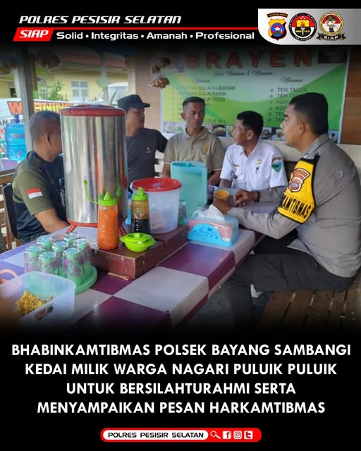 Jalin Silaturahmi Dengan Masyarakat, Bhabinkamtibmas Polsek Bayang Sambangi Warga Nagari Puluik-Puluik.