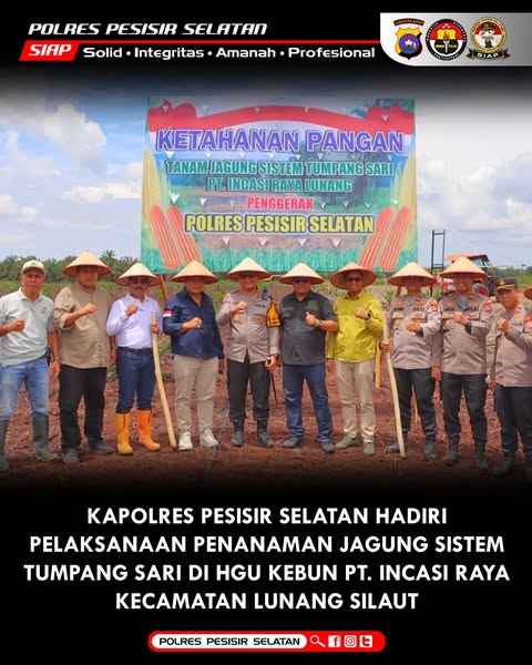 Dukung Ketahanan Pangan, Polres Pesisir Selatan Tanam Jagung di Wilayah Kecamatan Lunang Silaut.