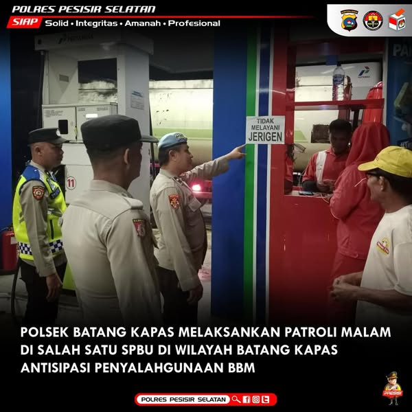 Menyikapi Aduan Masyarakat, Personel Batang Kapas Laksanakan Kegiatan Patroli di SPBU Wilayah Batang Kapas.