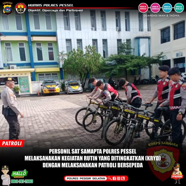 Satuan Samapta Polres Pessel Patroli Bersepeda Ke Instansi dan Sentra Perekonomian Painan Beri Imbauan Kamtibmas