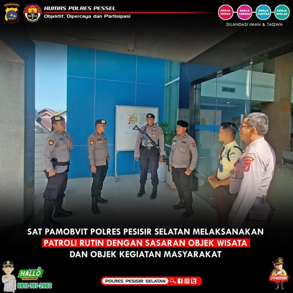 Dalam rangka menjaga keamanan dan ketertiban masyarakat di wilayah hukum Polres Pessel Polda Sumbar, Personil Sat Pamobvit Polres Pessel melaksanakan patroli dialogis di sejumlah objek Vital dan Obyek Wisata.