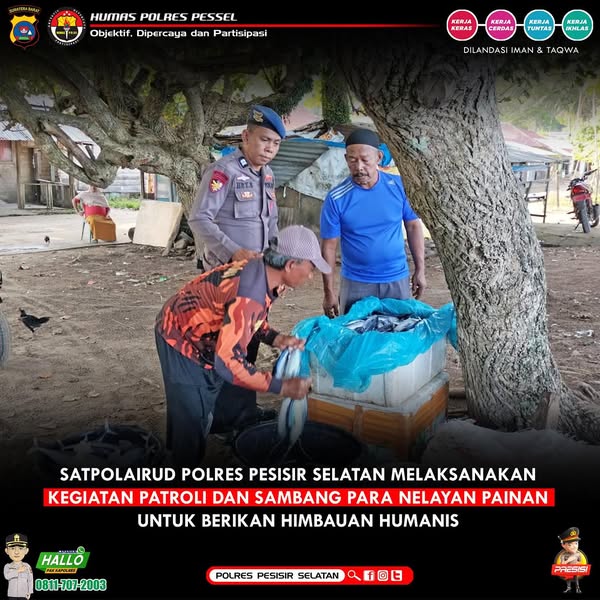 Sambang Perairan Sat Polairud Polres Pessel Ajak Nelayan Selalu Menjaga Keselamatan Melaut dan Meningkatkan Hasil Laut Menunjang Perekonomian Keluarga