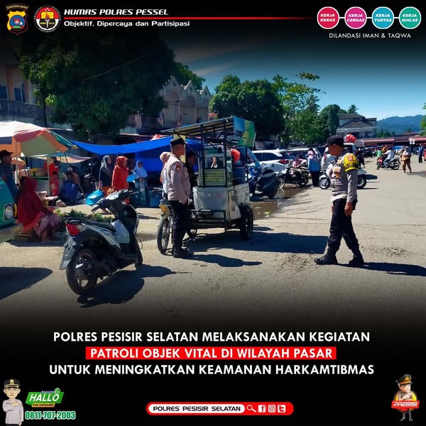 Polri Hadir Menjamin Keamanan di Sentra Perekonomian, Polsek IV Jurai Gelar Patroli di Pasar Sago