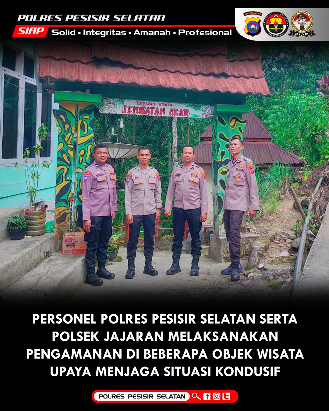 Polres Pesisir Selatan Perketat Pengamanan Obyek Wisata Pasca Idul Fitri.