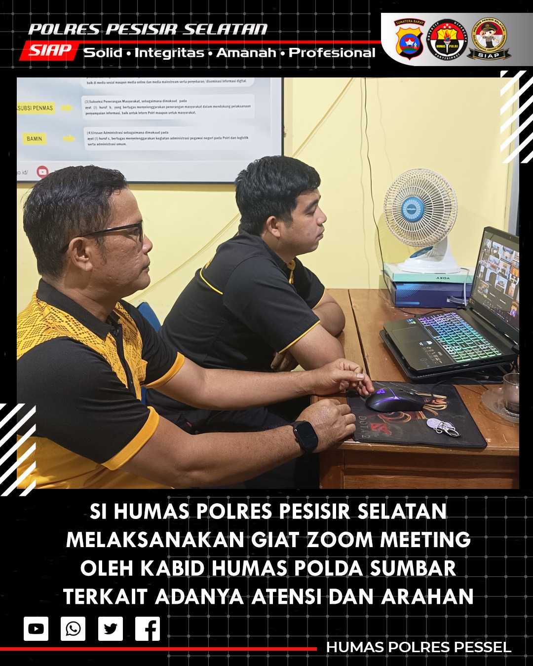 Kabid Humas Polda Sumbar Berikan Arahan Implementasi Tugas Kehumasan Secara Daring kepada Polres Pesisir Selatan