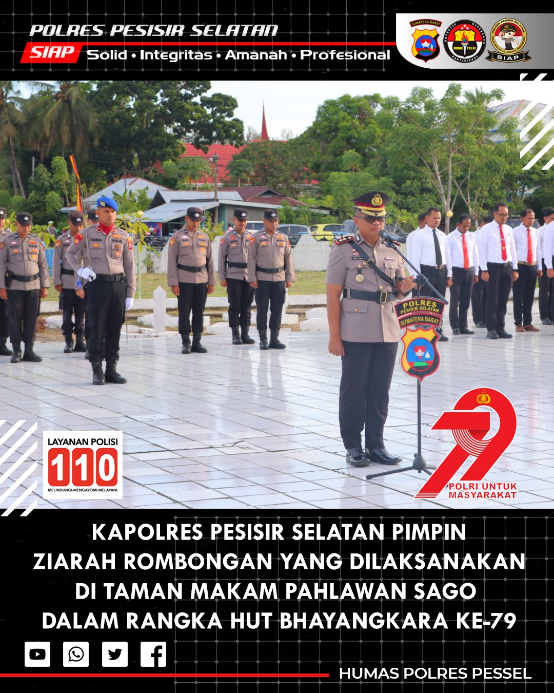 Ziarah ke Makam Pahlawan, Kapolres Pesisir Selatan Pimpin Langsung Upacara dalam Rangka HUT Bhayangkara ke-79