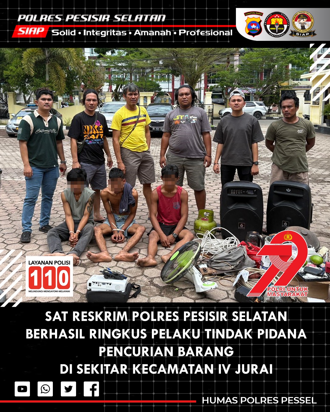 Satreskrim Polres Pesisir Selatan Tangkap Tiga Pelaku Pencurian di Wilayah IV Jurai