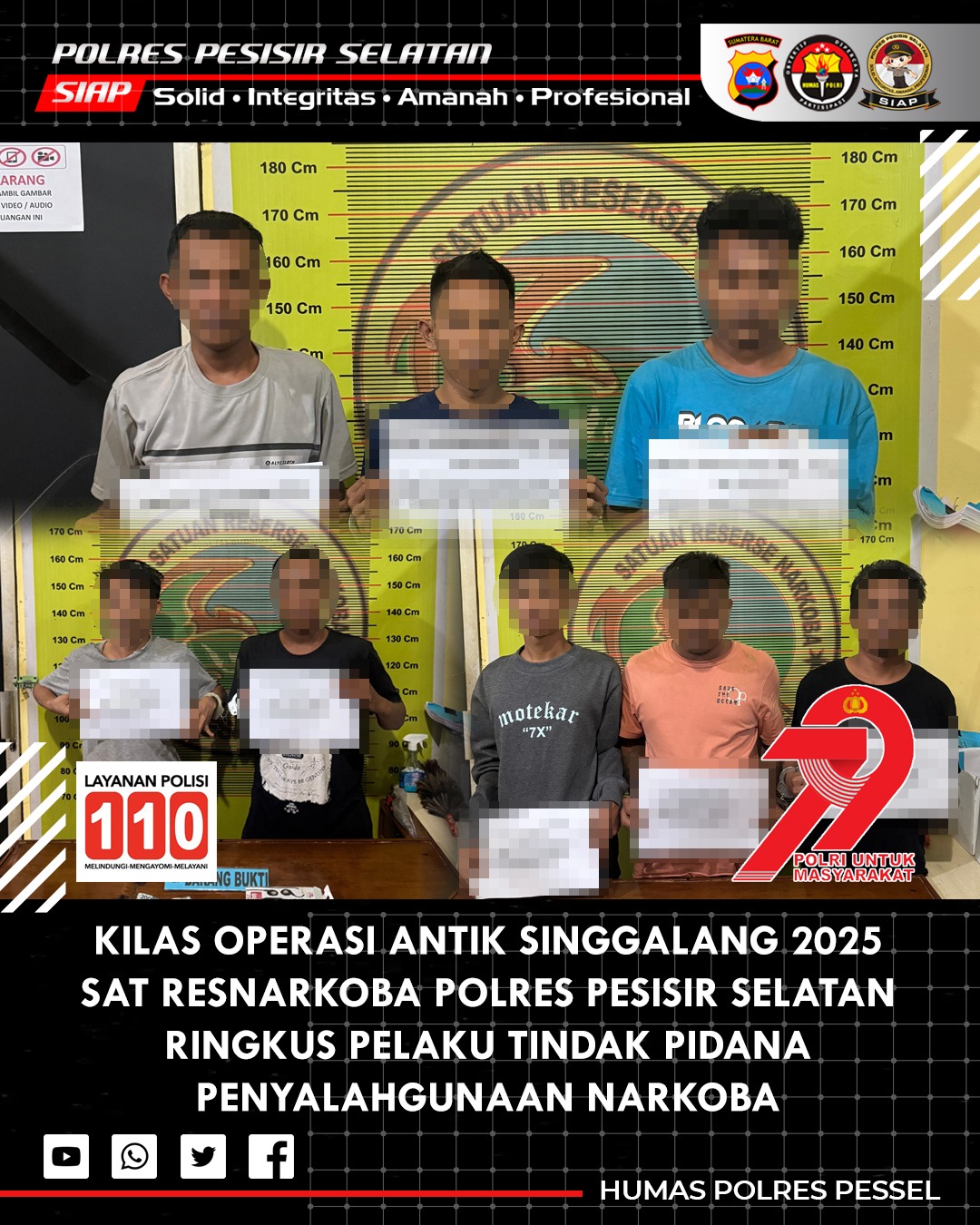 Satresnarkoba Polres Pesisir Selatan Ungkap 7 Kasus Narkoba dalam Operasi Antik Singgalang 2025