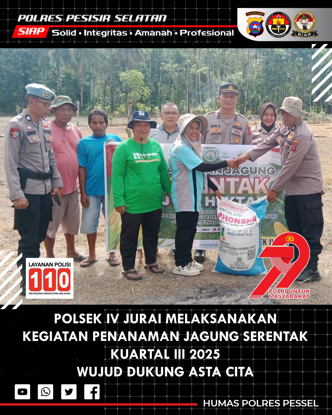 Polsek IV Jurai Giat Penanaman Jagung Serentak Kwartal III, Dukung Peningkatan Produksi Pangan