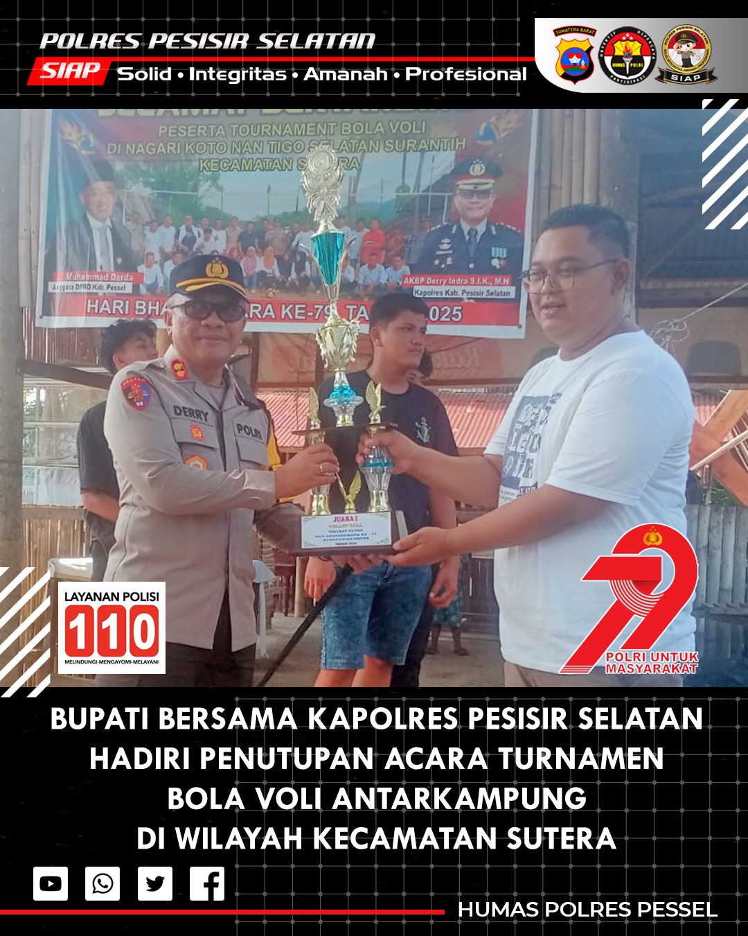 HUT Bhayangkara ke-79: Bupati dan Kapolres Pesisir Selatan Tutup Turnamen Voli Antarkampung