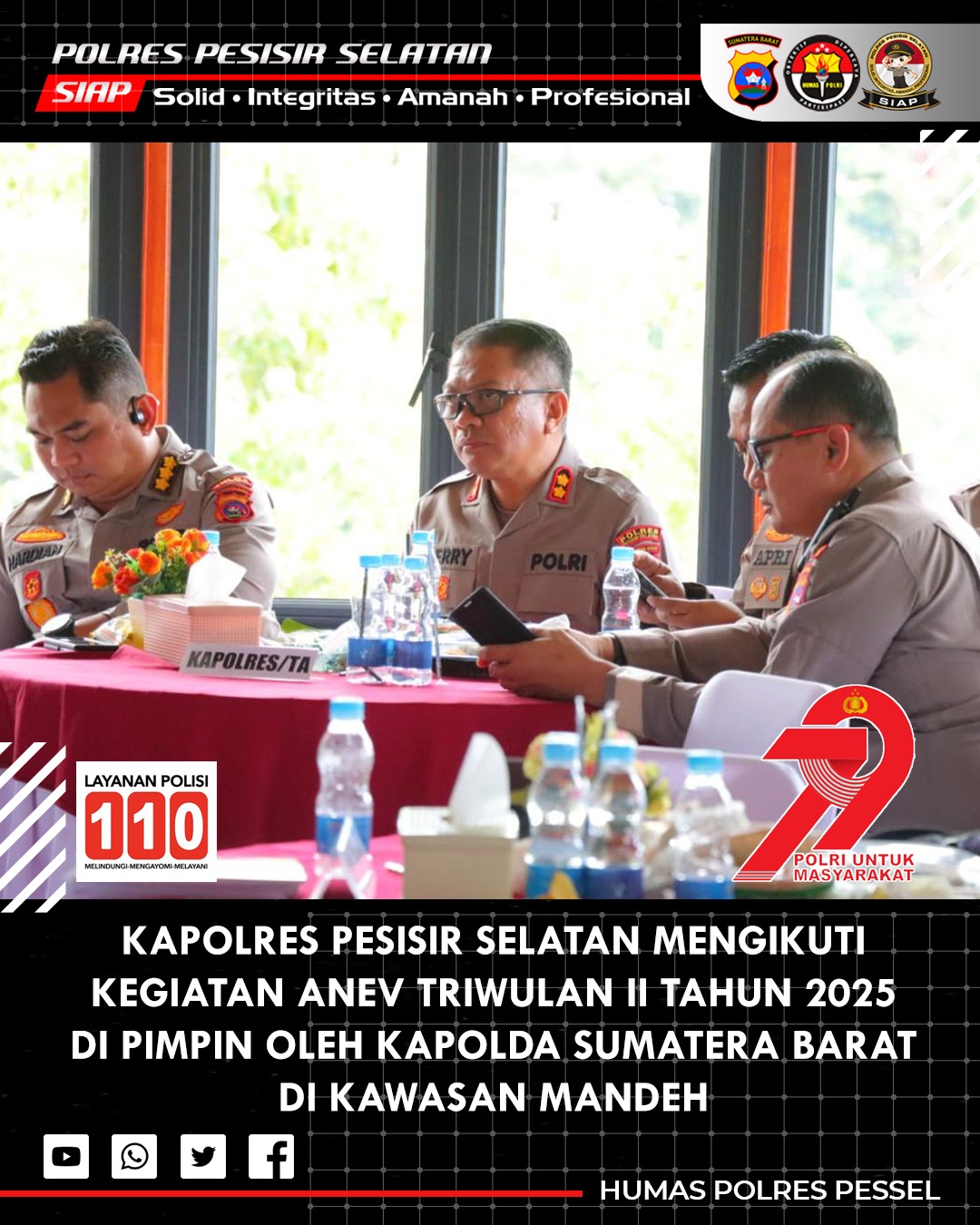 Polres Pesisir Selatan Jadi Tuan Rumah Anev Triwulan II Polda Sumbar, Kapolda Soroti Ketahanan Pangan