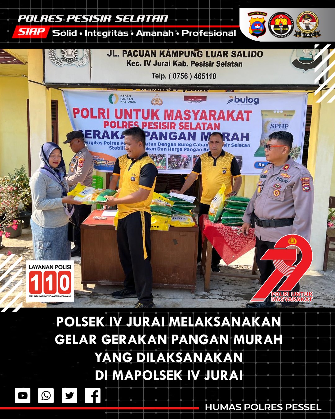 Polsek IV Jurai Salurkan 450 Kg Beras Murah untuk Jaga Stabilitas Harga Pangan