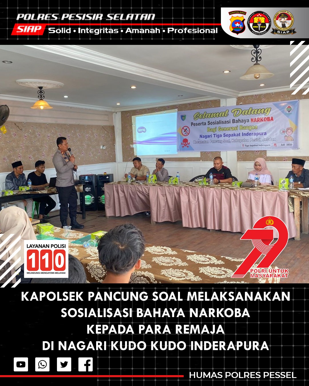 Polsek Pancung Soal Beri Sosialisasi Bahaya Narkoba kepada Pemuda/i Nagari Tiga Sepakat Inderapura