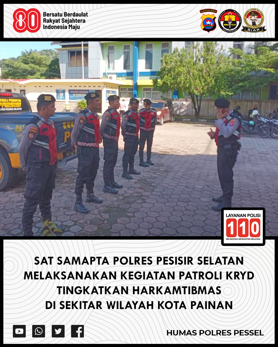 Tingkatkan Kehadiran Polisi, Sat Samapta Polres Pessel Gelar Patroli KRYD di Sejumlah Titik