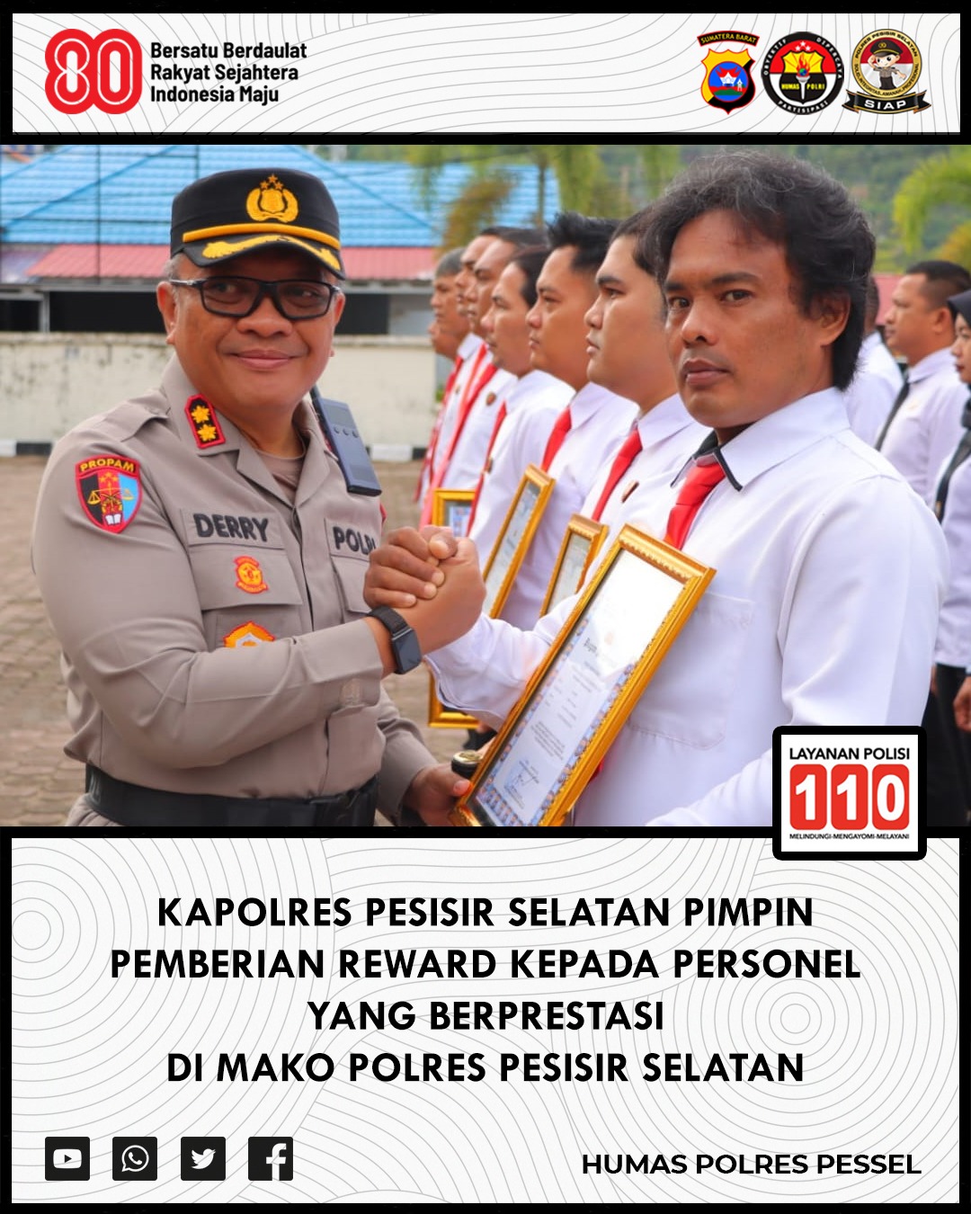 Apel Khusus di Mapolres Pessel, Kapolres Beri Reward Puluhan Personel Berprestasi