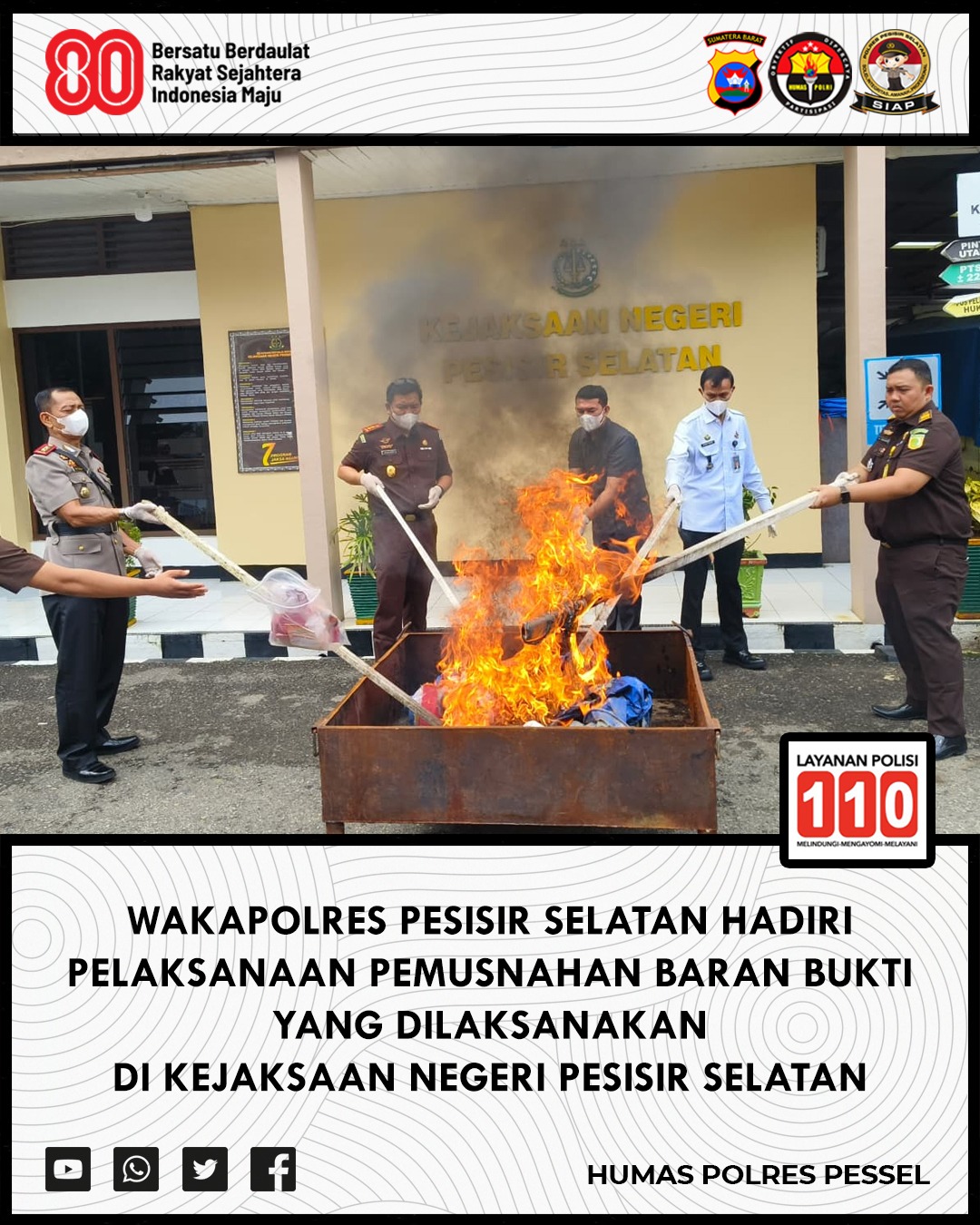 Wujud Transparansi Hukum, Polres Pessel Hadiri Pemusnahan Barang Bukti Kejaksaan