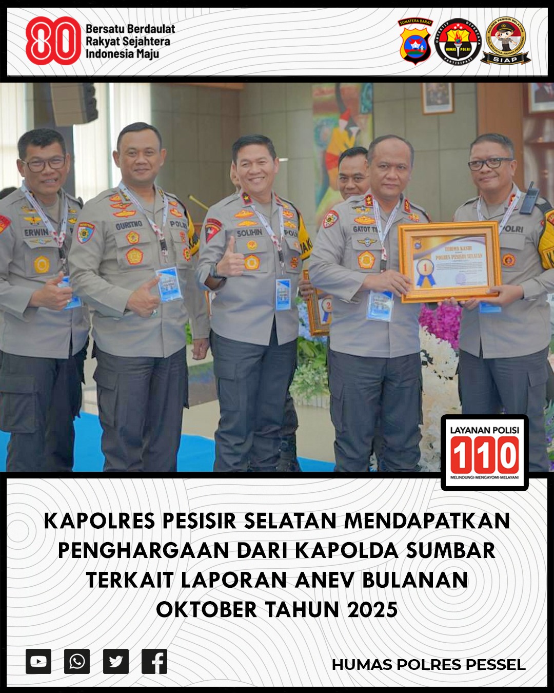 Kapolres Pessel Sabet Juara Pertama Anev Polda Sumbar Berkat Inovasi Pelayanan dan Kamtibmas